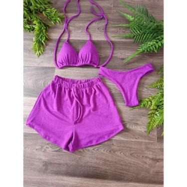 Imagem de Biquíni com short malha canelada - modas quir0z, Roxo, M