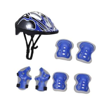 Imagem de simhoa Capacete infantil de bicicleta com joelheiras, engrenagem portátil, skate, capacete de bicicleta para skate, patinação em linha, multiesportes, Preto Azul