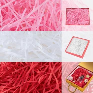 Imagem de Gloreyan 3 cores Dia dos Namorados papel picado enchimento rosa vermelho branco ráfia papel grama enrugado corte papel de seda para embrulho caixa de presente enchimento aniversários casamentos festa