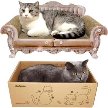 Imagem de miwoowim Cama arranhadora para gatos, sofá para gatos de 58 cm e caixa arranhadora de 43 cm com almofada recarregável, espreguiçadeira para gatos grandes