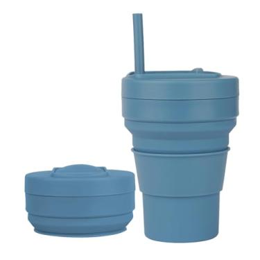 Imagem de UNNESTAR Copos dobráveis para viagens 350 ml Copo de silicone dobrável com canudo reutilizável à prova de vazamento caneca de café
