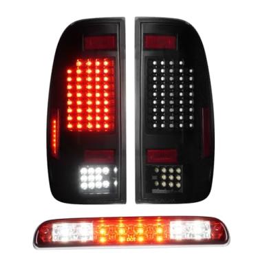 Imagem de Conjunto de luzes traseiras LED + 3º kit de luz de freio adequado para Ford F-250 1999-2007, lente de fumaça de luz traseira, lente vermelha de luz de freio