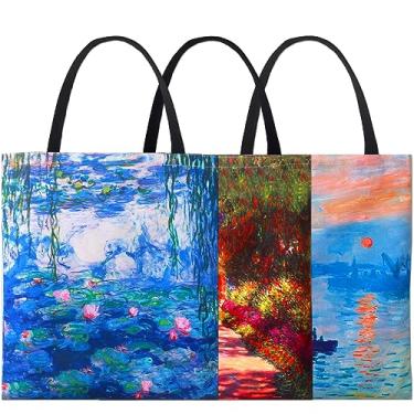 Imagem de SuyuanArt Pacote com 3 sacolas de viagem para praia Van Gogh Claude Monet Alphonse Mucha para mulheres, Sacola estética, One Size