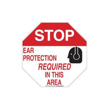 Imagem de Brady 128677 Placa de proteção pessoal, legenda "Stop Ear Protection Required in This Area", 45,7 cm de altura, peso de 45,7 cm, preto e vermelho em branco