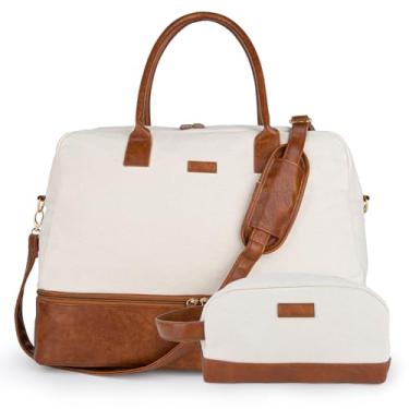 Imagem de MyMealivos Bolsa de lona para fim de semana, bolsa de mão para viagem noturna com bolsa para sapatos, Marfim, One_Size, {{#WF_x:li>