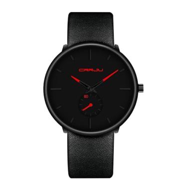 Imagem de FIZILI Relógios masculinos ultrafinos minimalistas à prova d'água - relógio de pulso moderno unissex com pulseira de couro, Vermelho, Estilo minimalista moderno