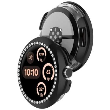 Imagem de AWADUO Compatível com Google Pixel Watch 3 41 mm capa protetora para smartwatch substituir PC capa protetora diamante incrustado acessórios para relógio (preto)