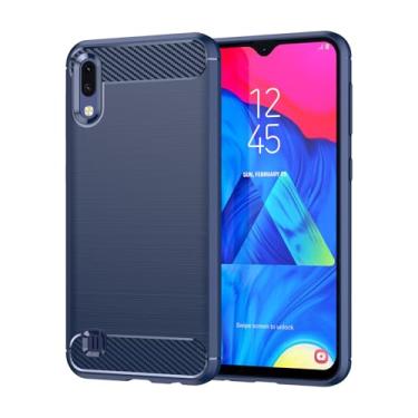 Imagem de GTBDEKI Capa para Galaxy A10, capa para Samsung M10 SM-A105F, capa traseira de TPU macia resistente à prova de choque de fibra de carbono para Samsung Galaxy A10 azul