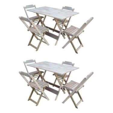 Imagem de Kit 2 Jogos de Mesa com 4 Cadeiras de Madeira Dobravel 120x70 Ideal pa