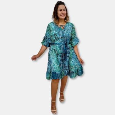 Imagem de Vestido Curto Toque de Seda Indiana Manga Curta Plus Size - Sarat Moda