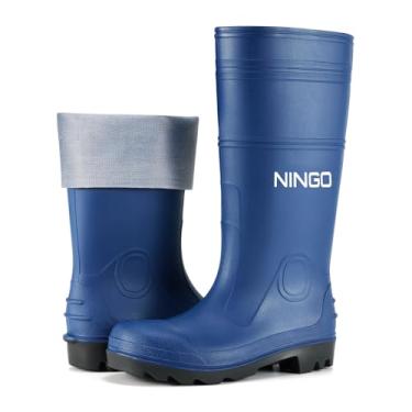 Imagem de NINGO Botas De Chuva Masculinas Com Biqueira De Aço, Botas De Borracha À Prova D'Água, Botas De Chuva De Pvc Sem Costura, Resistentes A Furos E Deslizamentos, Botas De Jardinagem Para Pesca Ao Ar Li