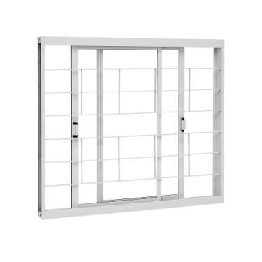 Imagem de Janela de Correr Grade Quadriculada em Aço 100 x 150 x 8,1 cm 2 Folhas