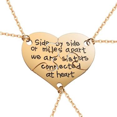 Imagem de Colares de irmã mais nova para mulheres, colares de coração combinando para 3 irmãs, colar com pingente de quebra-cabeça para melhores amigas, presentes de aniversário para irmãs, coração partido,