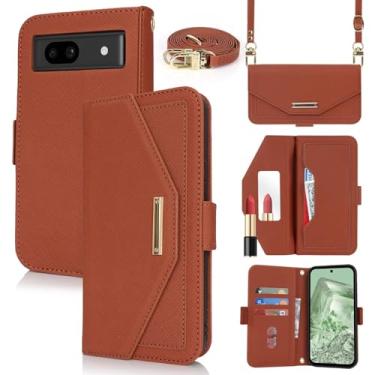 Imagem de Jaorty Carteira transversal para Google Pixel 8a com alça de ombro longa, porta-cartão de crédito de 15,5 cm, bolsa de mão de couro PU com suporte para maquiagem espelhada para mulheres e meninas,