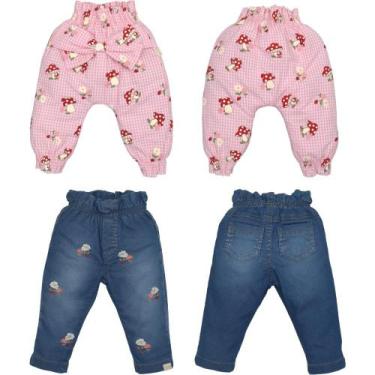 Imagem de Kit 2 Culotes Bebê Menina Jeans Azul Rosa Estampado Upi Uli - Upi Ulli