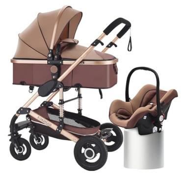 Imagem de Carrinho de Bebê 3 em 1 com Cadeira de Descanso e Berço Portátil, Dobrável, Carrinho de bebé de quatro rodas (739 KHAKI)