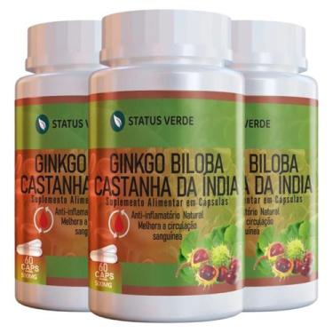 Imagem de 3 Potes Ginkgo Biloba com Castanha da India 500mg kit 180 cáps Status 