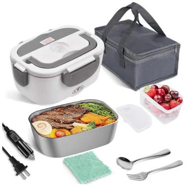 Imagem de Marmita Elétrica Portátil 2 em 1 com Recipiente de Aço Inoxidável e à Prova de Vazamentos, 12V 110V 55W, CLCYICEN, Cinza