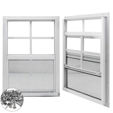 Imagem de Pacote com 2 janelas para galpão, janela de montagem embutida de 45,7 cm x 58,4 cm com vidro temperado e tela de fibra de vidro, janelas deslizantes pequenas para galinheiro, teatro, casa, garagem,