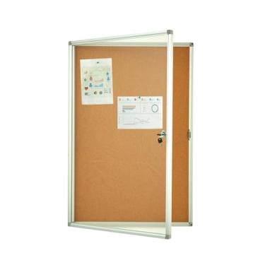 Imagem de Quadro de avisos fechado, quadro de notas, quadro de avisos bloqueável para escritório escolar, caixa de exibição de parede com moldura de alumínio com trava (quadro de cortiça) (quadro de cortiça)