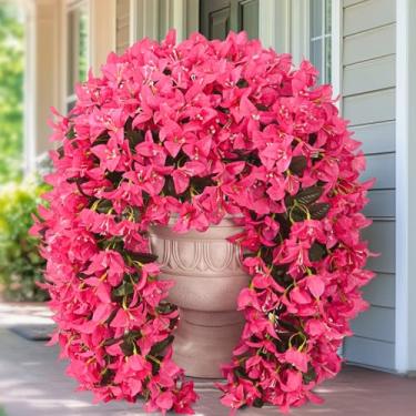 Imagem de Siyaluens 4 peças de flores artificiais para uso ao ar livre, plantas falsas para pendurar, flores de buganvílias de seda sintética, resistentes a UV para varanda e varanda (rosa vermelha)
