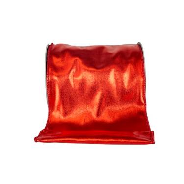 Imagem de Reliant Ribbon Fita espelhada Fantasy Metallic Deluxe frente e verso com fio, vermelha
