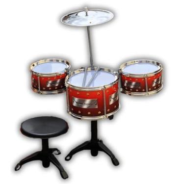 Imagem de Bateria Musical Infantil com Banquinho, 54 x 50 cm, Kit com 7 Peças, Plástico