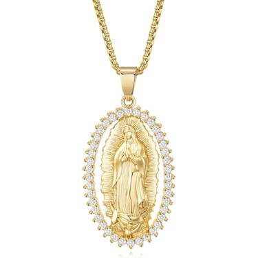 Imagem de Colar de Virgem Maria banhado a ouro 18K, Colar Virgem de Guadalupe, Colar Mãe Maria, Colar Nossa Senhora de Guadalupe, Colar com pingente, pingente de amuleto para mulheres, presente de joias, 45,