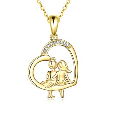 Imagem de KECHO Presentes para irmãs de irmã irmão colar de irmãs de ouro 14k pingente de coração joias da amizade presentes de aniversário para irmã, filha ou melhor amiga (colar de irmãs), 16mm, Dourado, Ouro