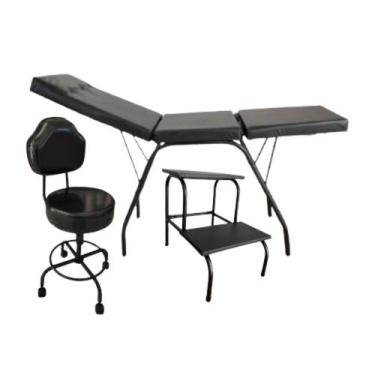 Imagem de kit maca portátil preta + escada + cadeira mocho c/ajuste - HENVIFER