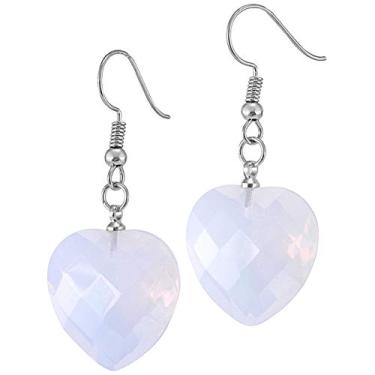 Imagem de Nupuyai Brincos femininos de pedra de coração – Brincos de anzol com pingente de cristal curativo facetado polido Branco