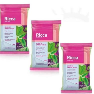 Imagem de Kit lenço Removedor de maquiagem Ricca 3 pts com 20Unidades cada 3712