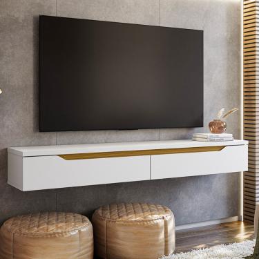 Imagem de Rack Suspenso Uno p/ Tvs até 55 160cm 2 Portas Branco/Cedro- Olivar Móveis