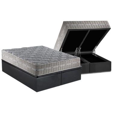 Imagem de Cama Box Baú Queen: Colchão Molas SuperPocket Ensacadas D Angelis Anjos Royal + Base crc Suede Gray (158x198)