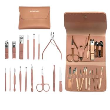 Imagem de Kit Manicure 16 Peças em Aço Inox, Estojo Rosa Premium, Alicate e Tesoura para Unhas