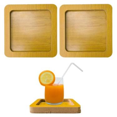 Imagem de 2 Descansos Porta Copo Quadrado de Madeira Para Bebidas 10cm - Top