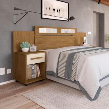 Imagem de Cabeceira em Mdf Extensível Jade com 2 Mesas de Cabeceira Canela/off W