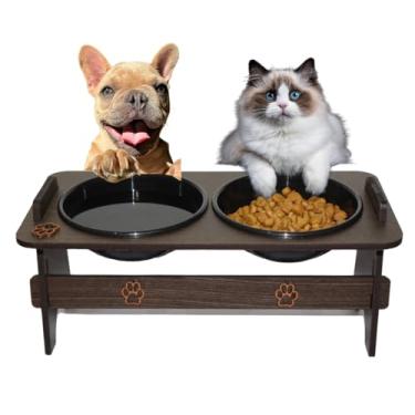 Imagem de Comedouro Elevado Pet Duplo para Cães e Gatos Bebedouro Água e Pote para ração MDF Pequeno porte