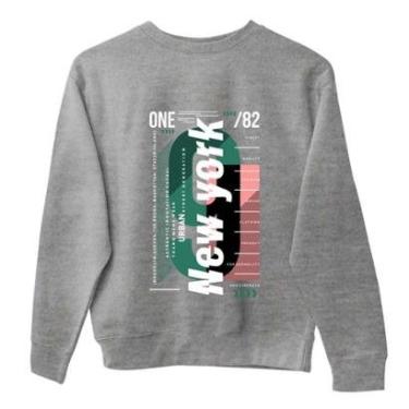 Imagem de Moletom Careca Estampado New York 50% Algodão 50% Poliéster Punhos com Ribana Casaco Sem Capuz-Unissex