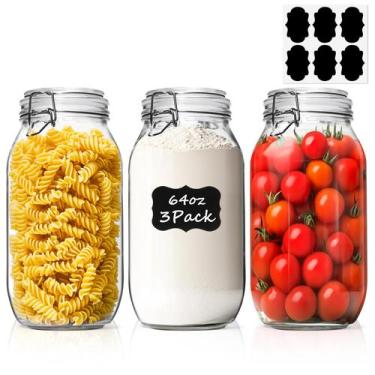 Imagem de Frascos de vidro ComSaf Large 1.9L, conjunto de 3 herméticos para cozi