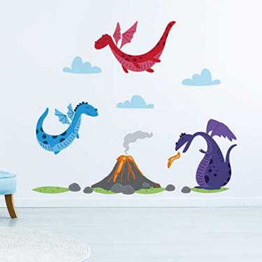 Imagem de Adesivo de Parede Dragões e Vulcão Infantil 15un