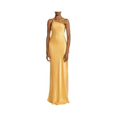 Imagem de Feminino Verão S-XL Ombro Frio Vestido Fino Casual Moda Cor Sólida Fes