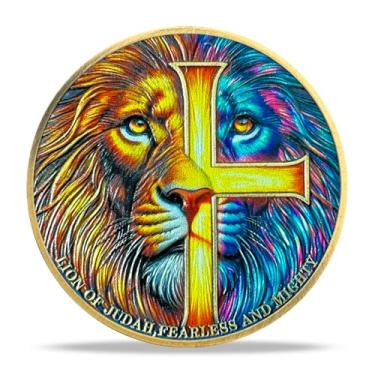 Imagem de RYUKENLM Moeda do Desafio Cristão - Jesus as The Lion of Judah-Joshua 1:9 Verso da Bíblia Token - Presente Cristão Corajoso para Homens e Mulheres Lembrança Espiritual para Fé