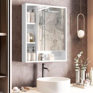 Imagem de Armario espelheira com porta para banheiro olimpia branco - JM MOVEIS