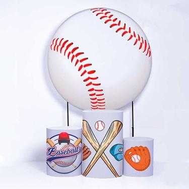 Imagem de Kit Painel de Festa Redondo e Trio de Cilindros Baseball - Fera Print