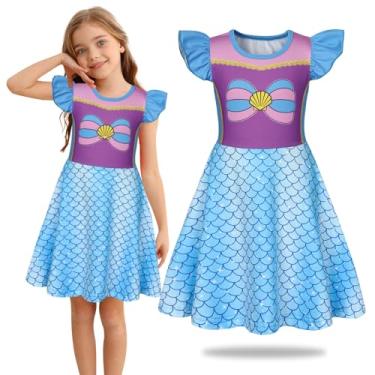 Imagem de Sukyfecde Fantasia de princesa para meninas, fantasias de Halloween, roupas de cosplay, roupas infantis de Natal e aniversário, Roxo, azul, 7-8 Anos