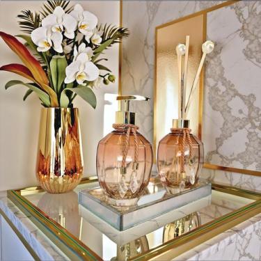 Imagem de Kit Lavabo Banheiro Completo Ambar Decoração Prata Vidro Super Luxo Pr