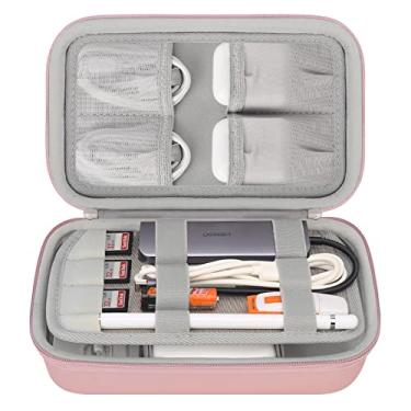 Imagem de Capa organizadora eletrônica de viagem portátil dura Elonbo para MacBook Adaptador de energia Carregadores Cabo Banco de energia Apple Magic Mouse Apple Pencil Hub USB Flash Disk Cartão SD Pequenos Acessórios, Rosa dourado