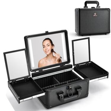 Imagem de Faquenc Estojo de maquiagem para viagem, estojo de maquiagem com luz LED, Preto, Maquiagem diária