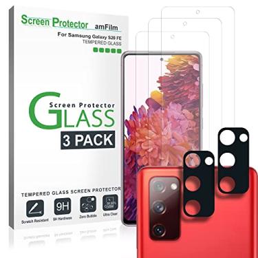 Imagem de (Pacote com 3 + 2) amFilm Protetor de tela de vidro temperado e protetor de lente de câmera para Samsung Galaxy S20 FE (edição ventilada 5G 2020) 16,5 cm com alças de , transparência HD, antiarranhões e bolhas